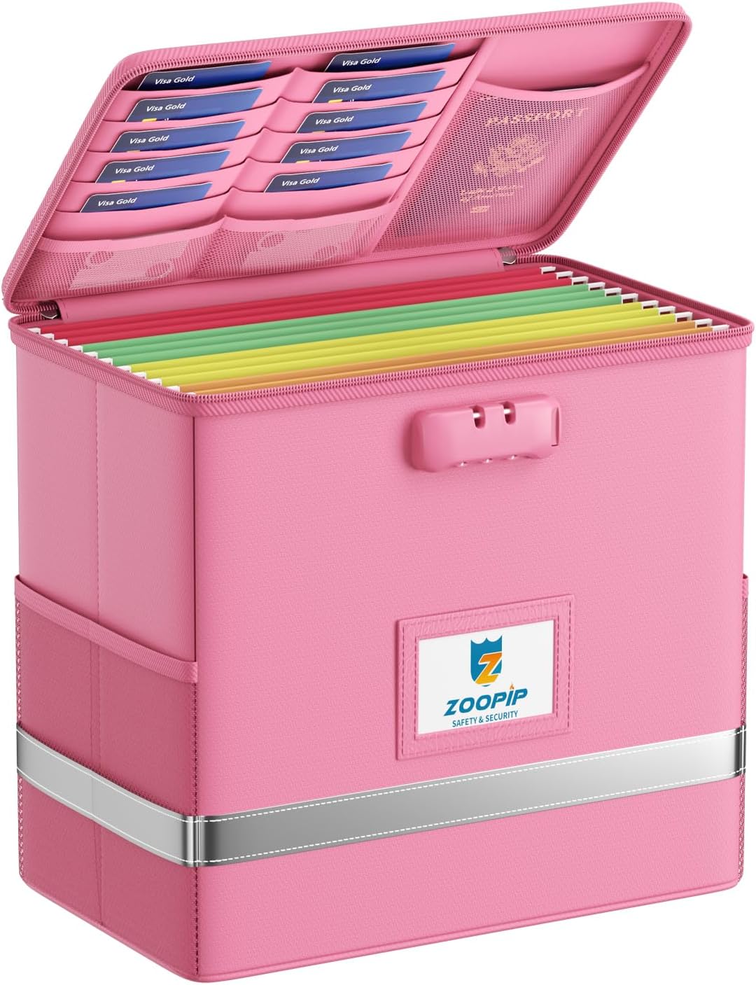 Fireproof File Box with Lock, Collapsible Document Organizer, Black