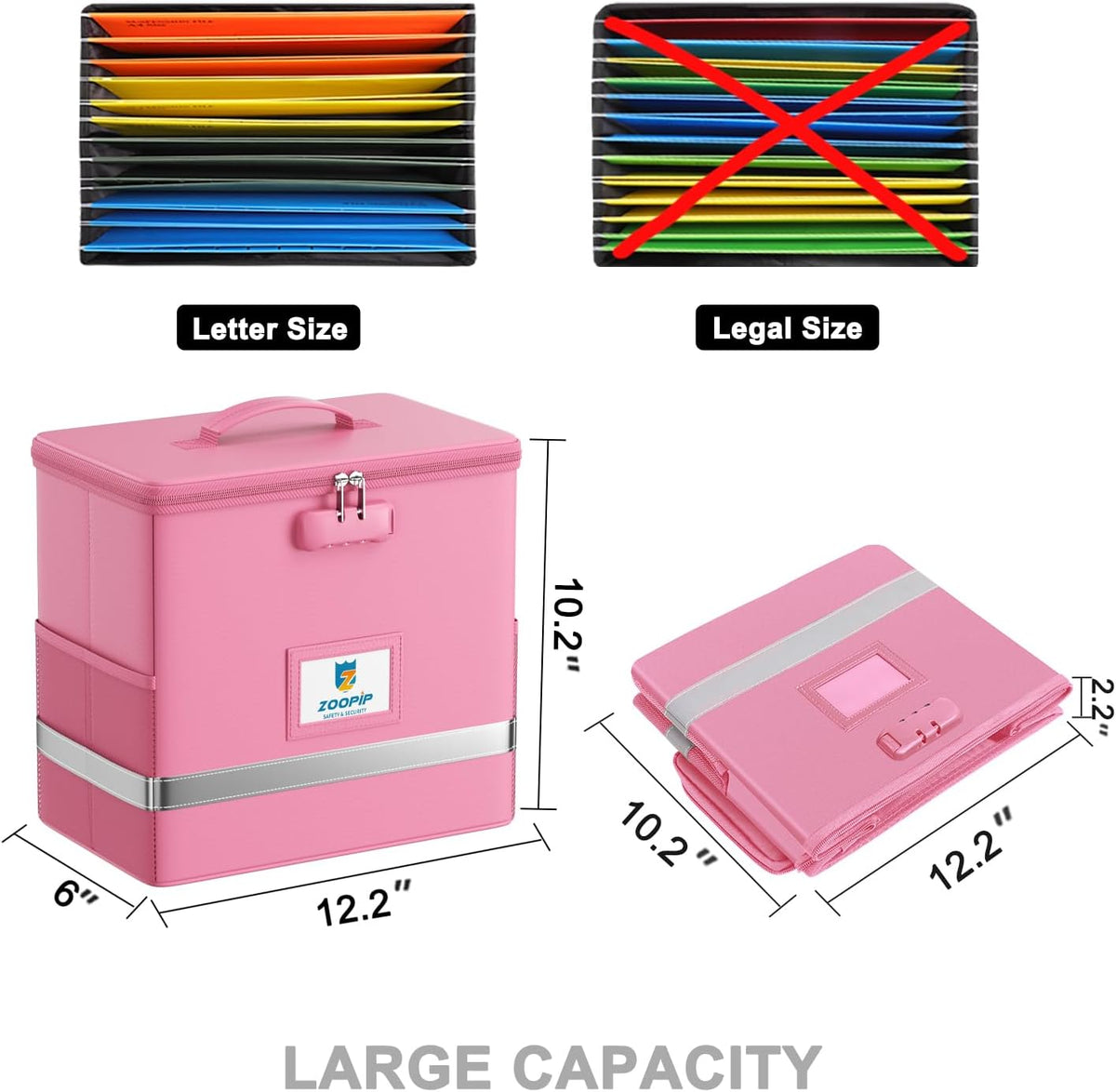Fireproof File Box with Lock, Collapsible Document Organizer, Black