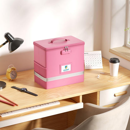 Fireproof File Box with Lock, Collapsible Document Organizer, Black