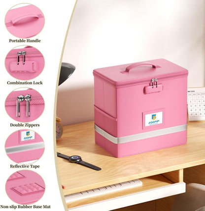 Fireproof File Box with Lock, Collapsible Document Organizer, Black