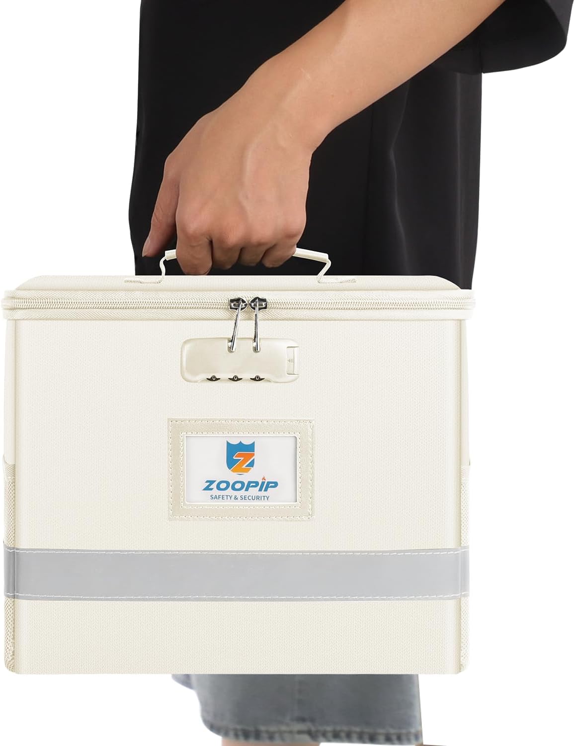 Fireproof File Box with Lock, Collapsible Document Organizer, Black