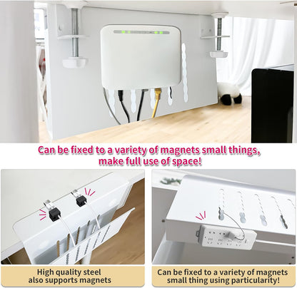 Desk Side Storage, Under Desk Storage, No Drill Steel Hanging Desk Organizer, Laptop Holder, Table Hanging Storages Holder for Office & Home (White)