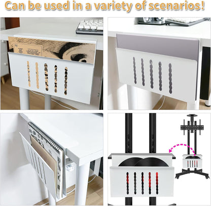 Desk Side Storage, Under Desk Storage, No Drill Steel Hanging Desk Organizer, Laptop Holder, Table Hanging Storages Holder for Office & Home (White)