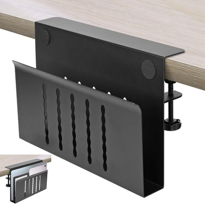 Desk Side Storage, Under Desk Storage, No Drill Steel Hanging Desk Organizer, Laptop Holder, Table Hanging Storages Holder for Office & Home (White)