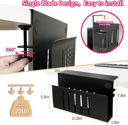 Desk Side Storage, Under Desk Storage, No Drill Steel Hanging Desk Organizer, Laptop Holder, Table Hanging Storages Holder for Office & Home (White)