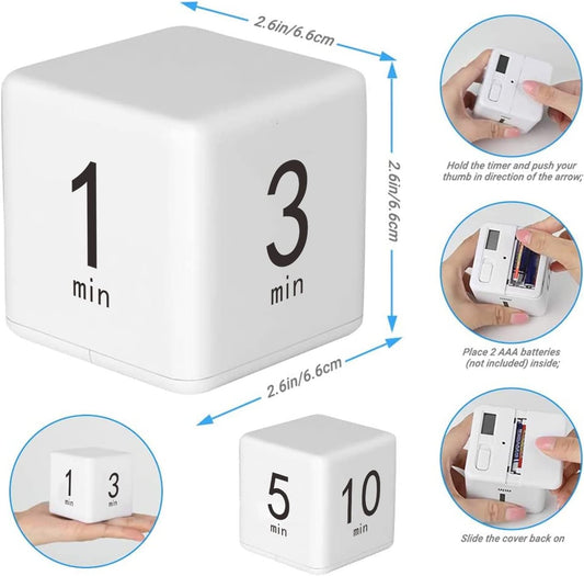 Cube Timer, Productivity Visual Timer 1/3/5/10 Minutes Preset, Desk Portable Rotating Multi Timers for ADHD Time Management Work Study Cooking Workout School