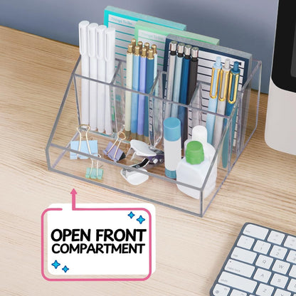 Stackable Desk Drawer Organizer, Clear Pen Pencil Makeup Brush Holder for Desktops and Vanities, 4 Wide Drawers (Made in USA)