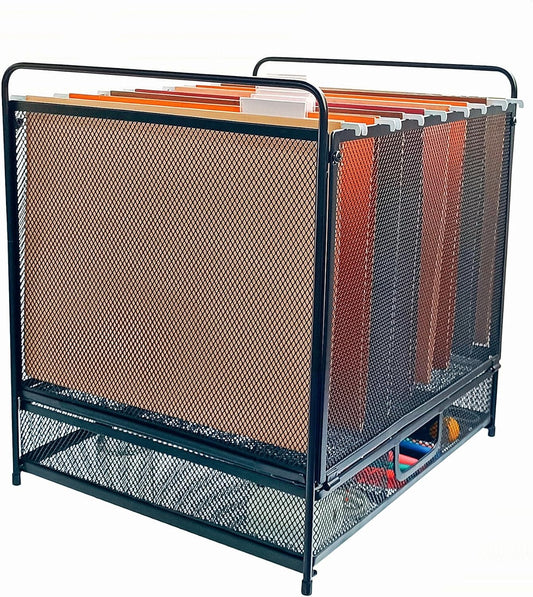 Mesh Desktop Hanging File Organizer with Drawer, Letter Size, Black
