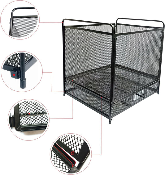 Mesh Desktop Hanging File Organizer with Drawer, Letter Size, Black
