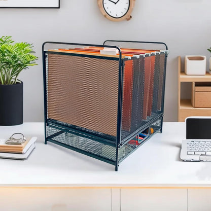 Mesh Desktop Hanging File Organizer with Drawer, Letter Size, Black