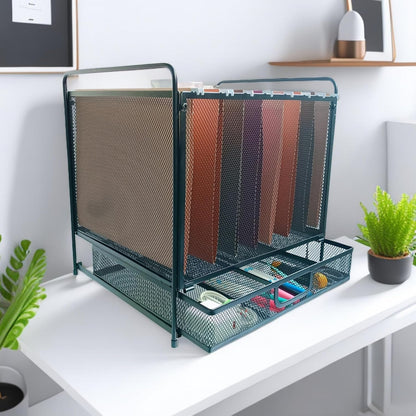 Mesh Desktop Hanging File Organizer with Drawer, Letter Size, Black