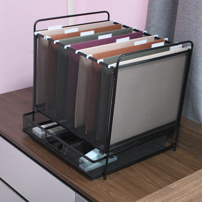 Mesh Desktop Hanging File Organizer with Drawer, Letter Size, Black