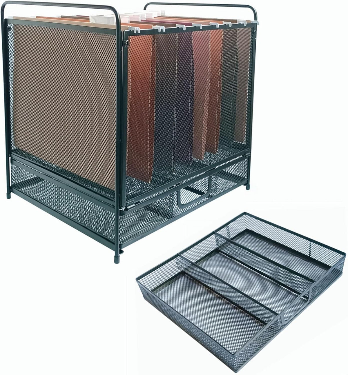 Mesh Desktop Hanging File Organizer with Drawer, Letter Size, Black