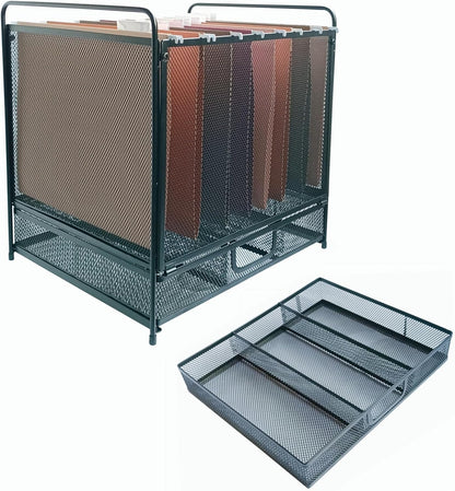 Mesh Desktop Hanging File Organizer with Drawer, Letter Size, Black