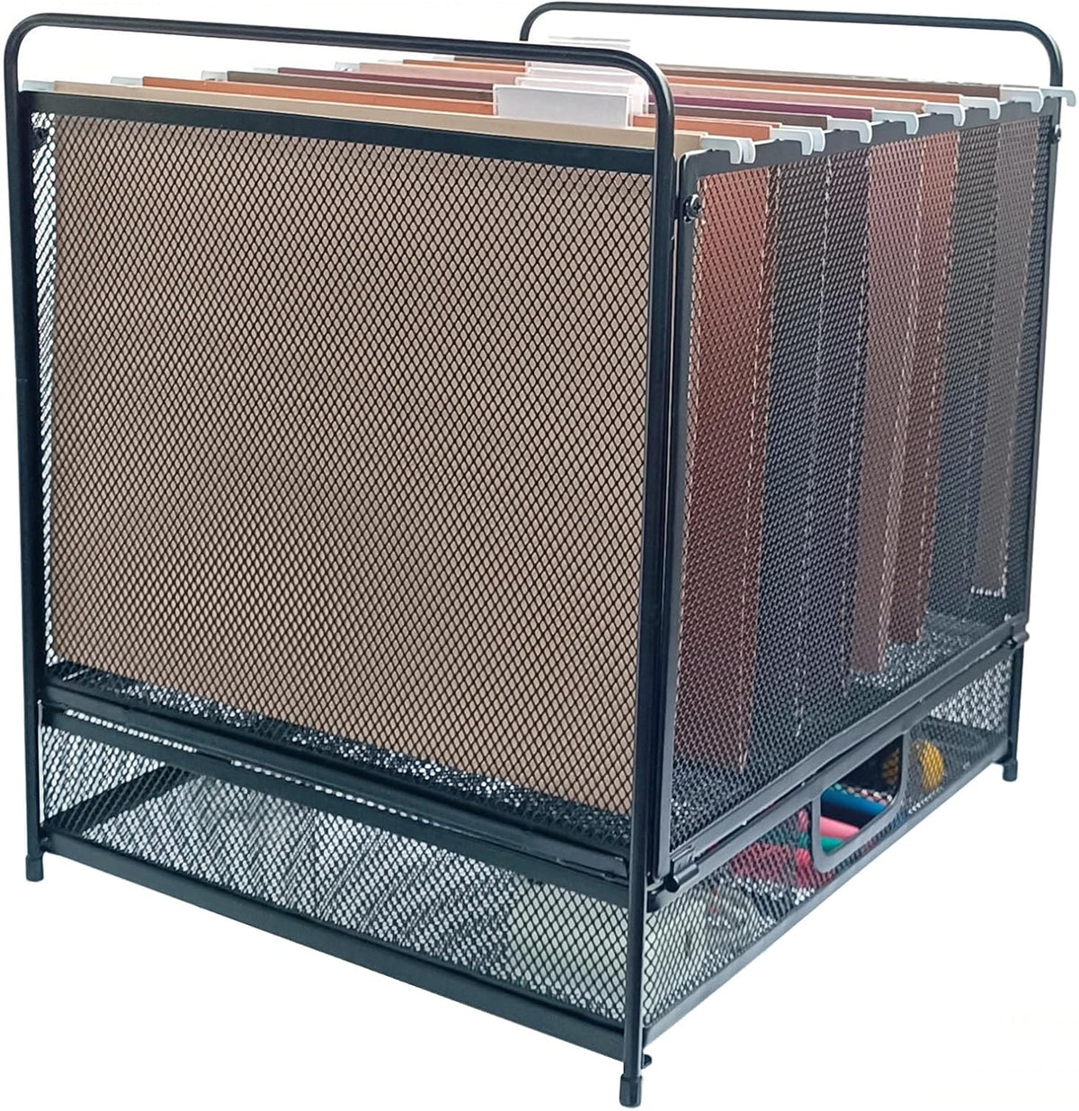 Mesh Desktop Hanging File Organizer with Drawer, Letter Size, Black