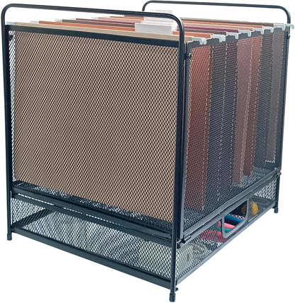 Mesh Desktop Hanging File Organizer with Drawer, Letter Size, Black