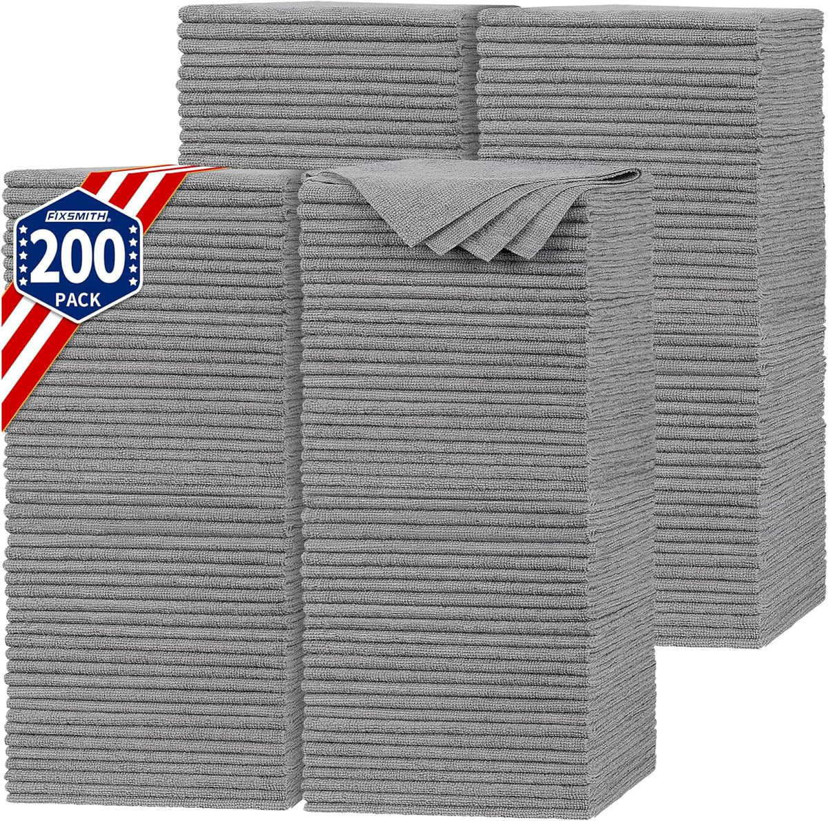 Shop Towels, Pack of 200, Grey Microfiber Cleaning Cloth Bulk, Microfiber Towels for Cars, All-Purpose Absorbent Cleaning Rags, Dust Cloth for Automotive, Mechanic, Garage, 11.5 x 11.5 inch