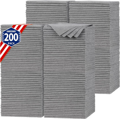 Shop Towels, Pack of 200, Grey Microfiber Cleaning Cloth Bulk, Microfiber Towels for Cars, All-Purpose Absorbent Cleaning Rags, Dust Cloth for Automotive, Mechanic, Garage, 11.5 x 11.5 inch