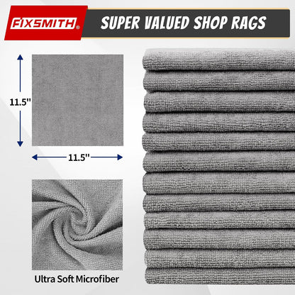Shop Towels, Pack of 200, Grey Microfiber Cleaning Cloth Bulk, Microfiber Towels for Cars, All-Purpose Absorbent Cleaning Rags, Dust Cloth for Automotive, Mechanic, Garage, 11.5 x 11.5 inch