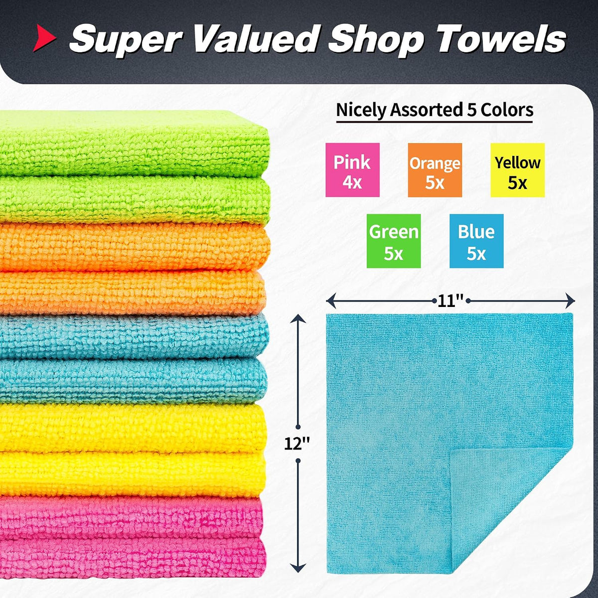 Shop Towels, Pack of 200, Grey Microfiber Cleaning Cloth Bulk, Microfiber Towels for Cars, All-Purpose Absorbent Cleaning Rags, Dust Cloth for Automotive, Mechanic, Garage, 11.5 x 11.5 inch