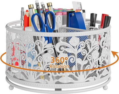 Rotating Mesh Desk Organizer - 4 Slots Cute Pen Pencil Holder Caddy