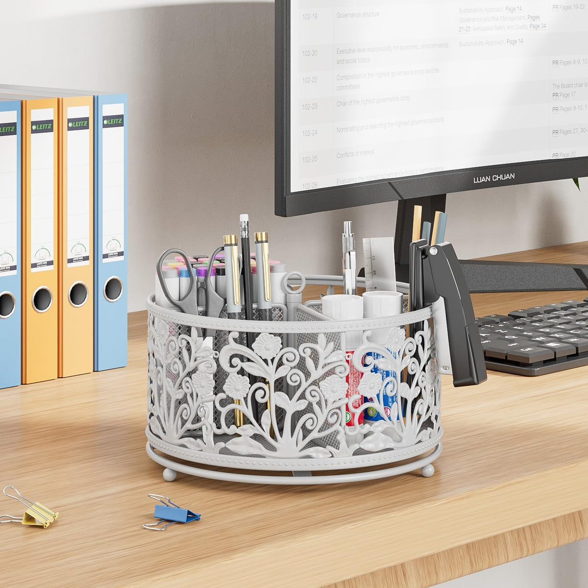 Rotating Mesh Desk Organizer - 4 Slots Cute Pen Pencil Holder Caddy