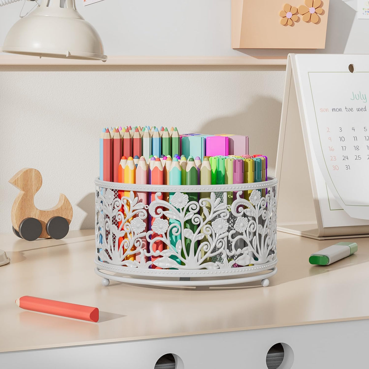 Rotating Mesh Desk Organizer - 4 Slots Cute Pen Pencil Holder Caddy
