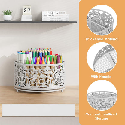 Rotating Mesh Desk Organizer - 4 Slots Cute Pen Pencil Holder Caddy
