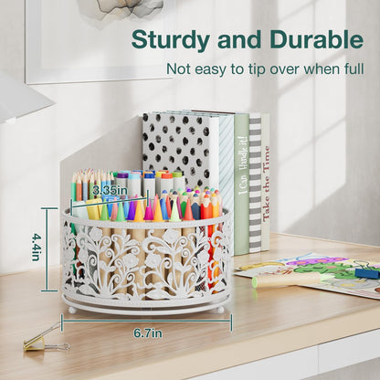 Rotating Mesh Desk Organizer - 4 Slots Cute Pen Pencil Holder Caddy