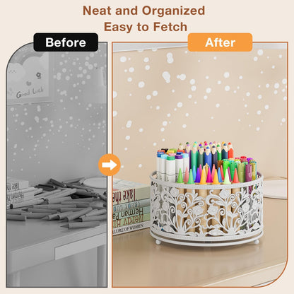 Rotating Mesh Desk Organizer - 4 Slots Cute Pen Pencil Holder Caddy