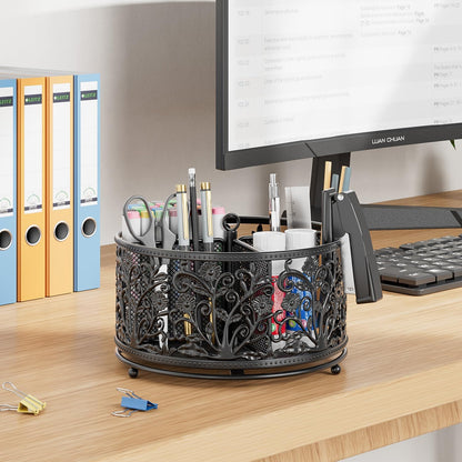 Rotating Mesh Desk Organizer - 4 Slots Cute Pen Pencil Holder Caddy