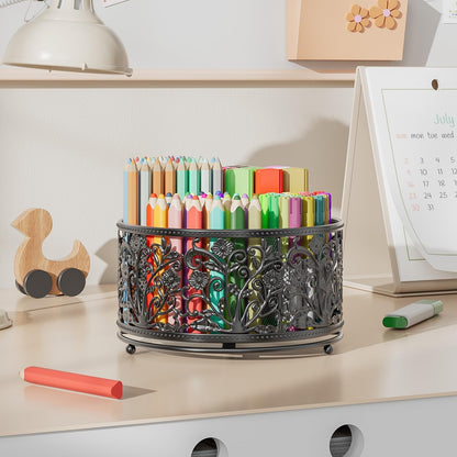 Rotating Mesh Desk Organizer - 4 Slots Cute Pen Pencil Holder Caddy