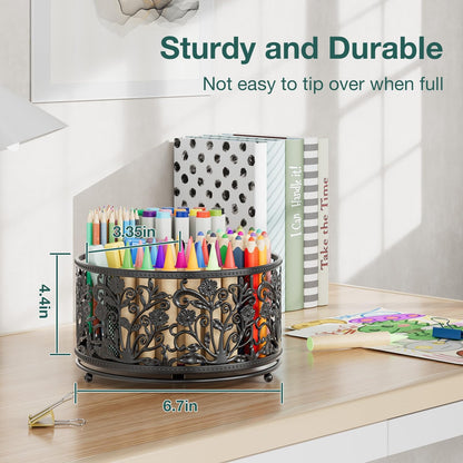 Rotating Mesh Desk Organizer - 4 Slots Cute Pen Pencil Holder Caddy
