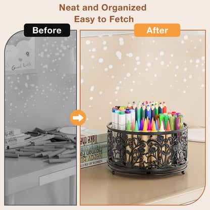 Rotating Mesh Desk Organizer - 4 Slots Cute Pen Pencil Holder Caddy