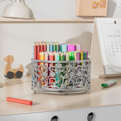 Rotating Mesh Desk Organizer - 4 Slots Cute Pen Pencil Holder Caddy