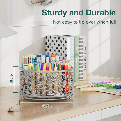 Rotating Mesh Desk Organizer - 4 Slots Cute Pen Pencil Holder Caddy