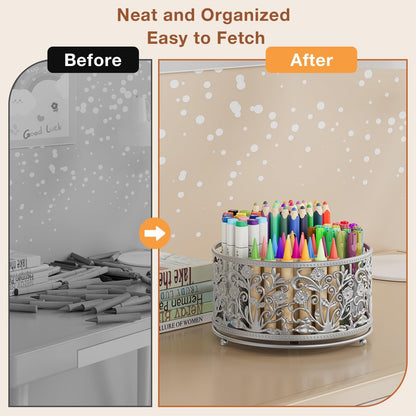 Rotating Mesh Desk Organizer - 4 Slots Cute Pen Pencil Holder Caddy