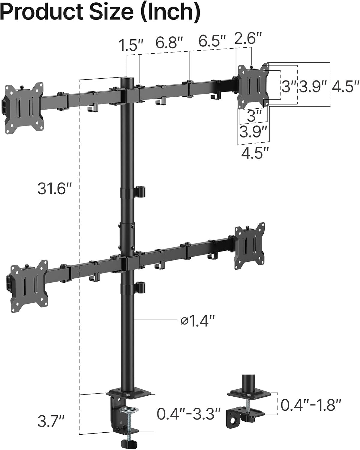 Heavy-Duty Dual Monitor Stand for 17-32", 22 lbs Each