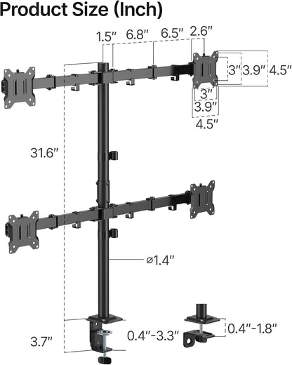 Heavy-Duty Dual Monitor Stand for 17-32", 22 lbs Each