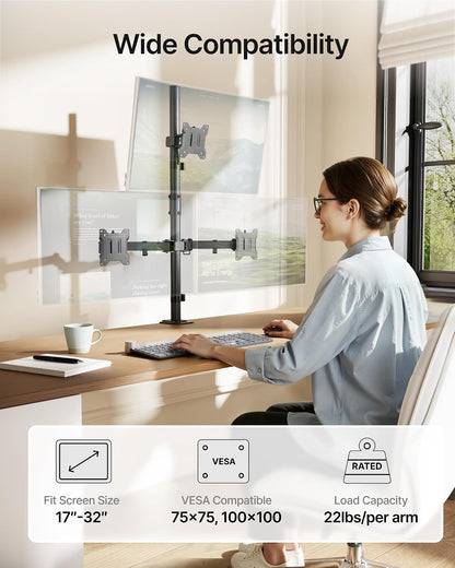 Heavy-Duty Dual Monitor Stand for 17-32", 22 lbs Each