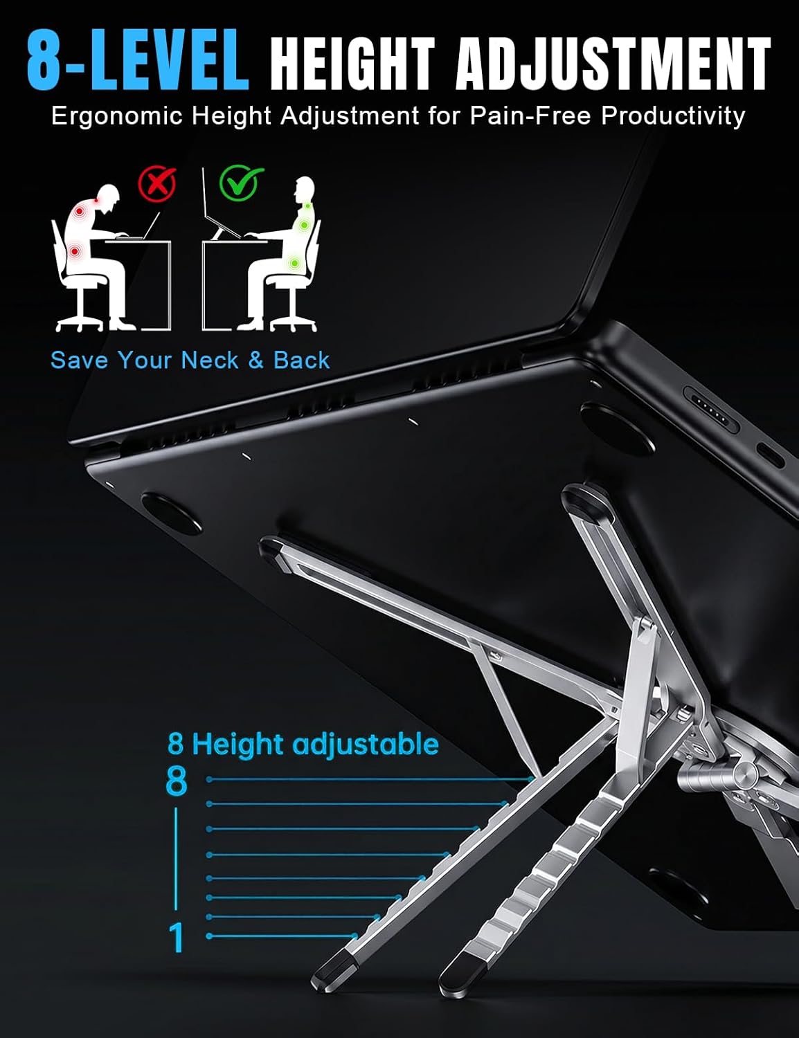 Laptop Stand - Portable Tablet Riser iPad Desk Mount, Silver