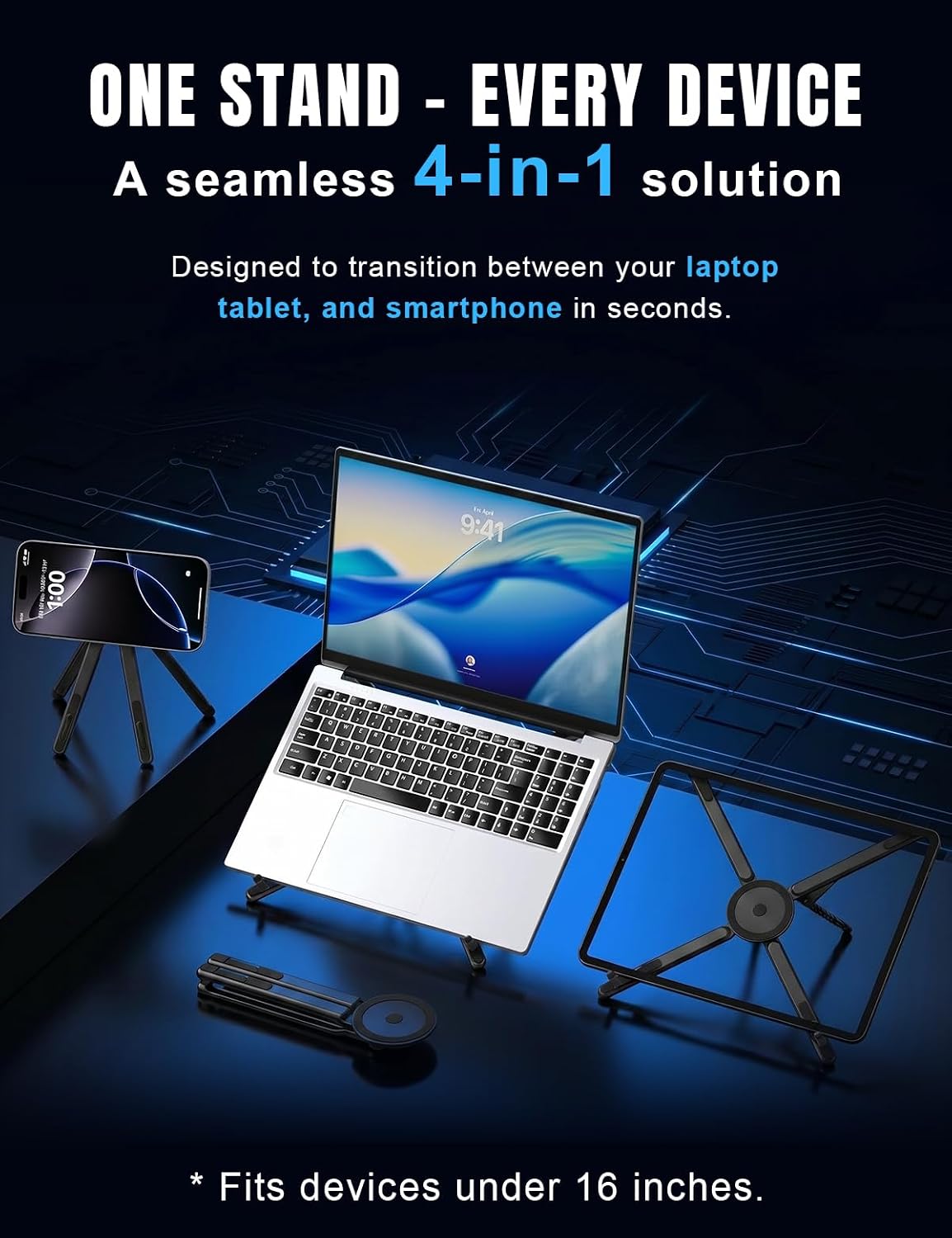 Laptop Stand - Portable Tablet Riser iPad Desk Mount, Silver