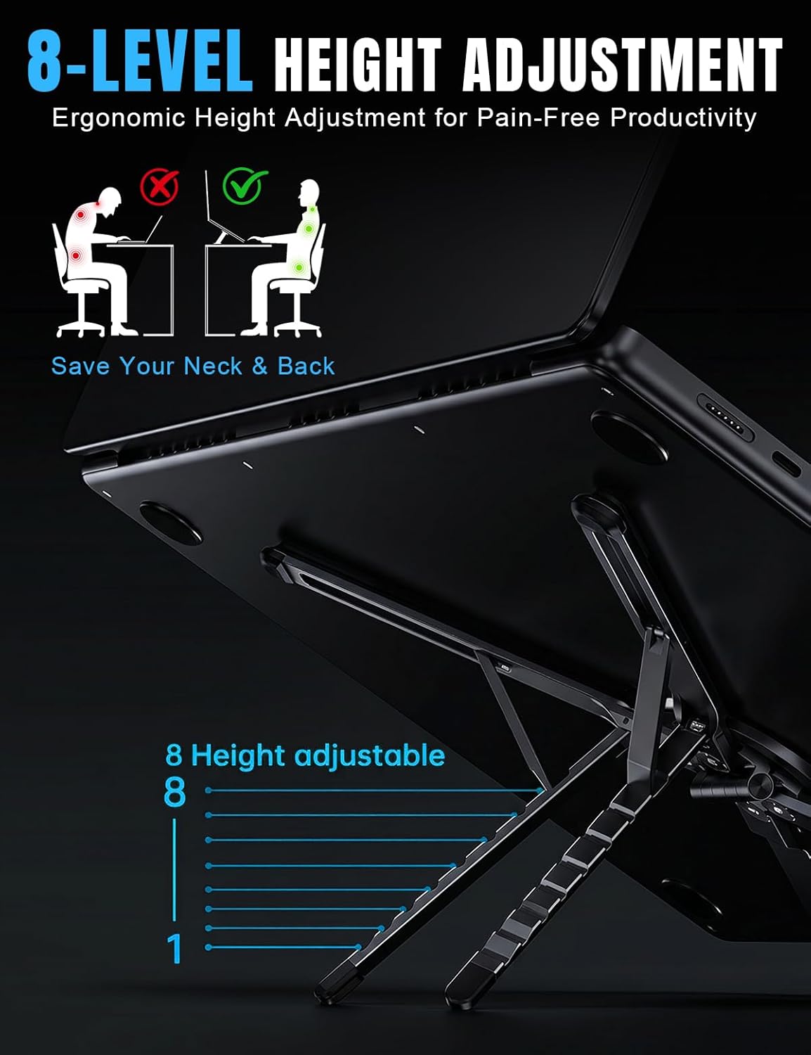 Laptop Stand - Portable Tablet Riser iPad Desk Mount, Silver