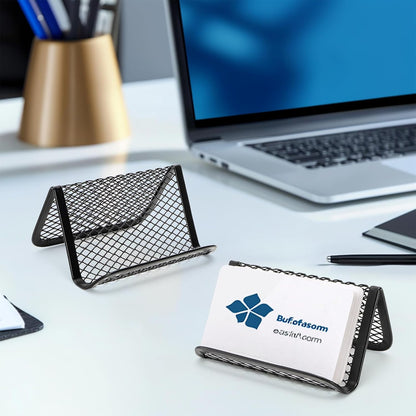 12 Pack Business Card Holder for Desk, Metal Mesh Business Card Stand Desktop Display Rack, Black Business Card Organizer Holds up to 50 Name Cards for Office
