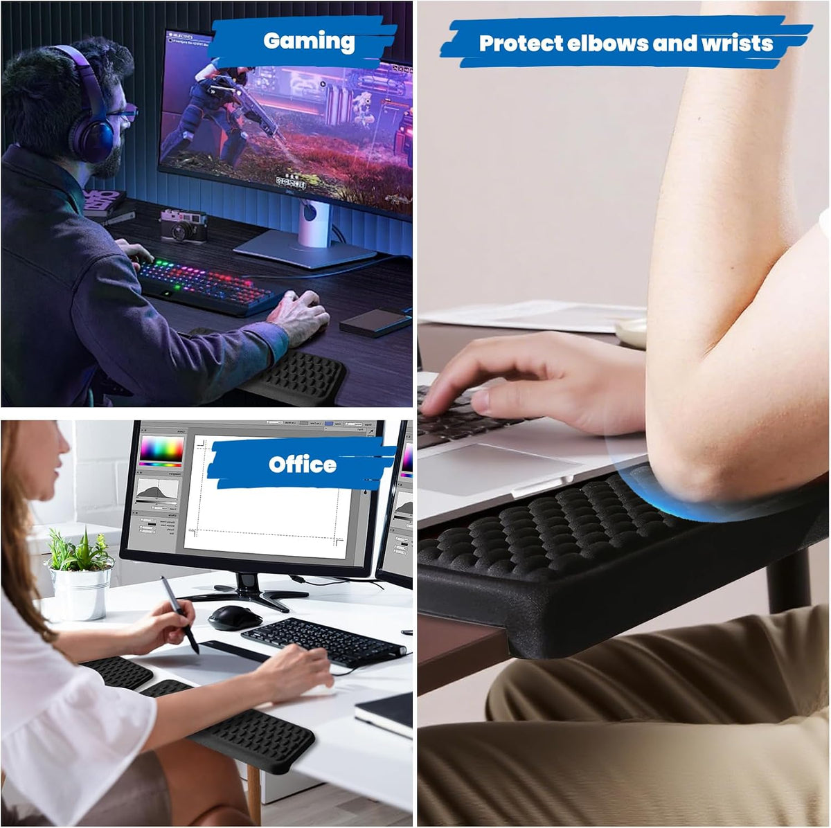 Arm Rest for Desk, L-Shaped Memory Foam Elbow Pads with Non-Slip Base, 2-Piece Ergonomic Desk Edge Cushion & Wrist Rest for Computer Keyboard, Office and Home Use