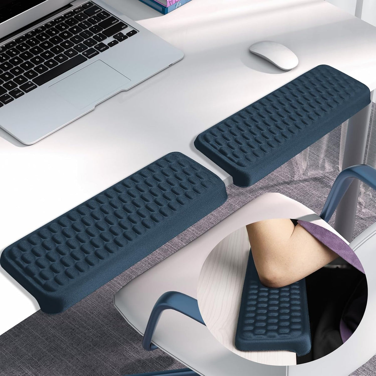 Arm Rest for Desk, L-Shaped Memory Foam Elbow Pads with Non-Slip Base, 2-Piece Ergonomic Desk Edge Cushion & Wrist Rest for Computer Keyboard, Office and Home Use
