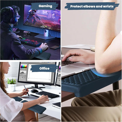 Arm Rest for Desk, L-Shaped Memory Foam Elbow Pads with Non-Slip Base, 2-Piece Ergonomic Desk Edge Cushion & Wrist Rest for Computer Keyboard, Office and Home Use