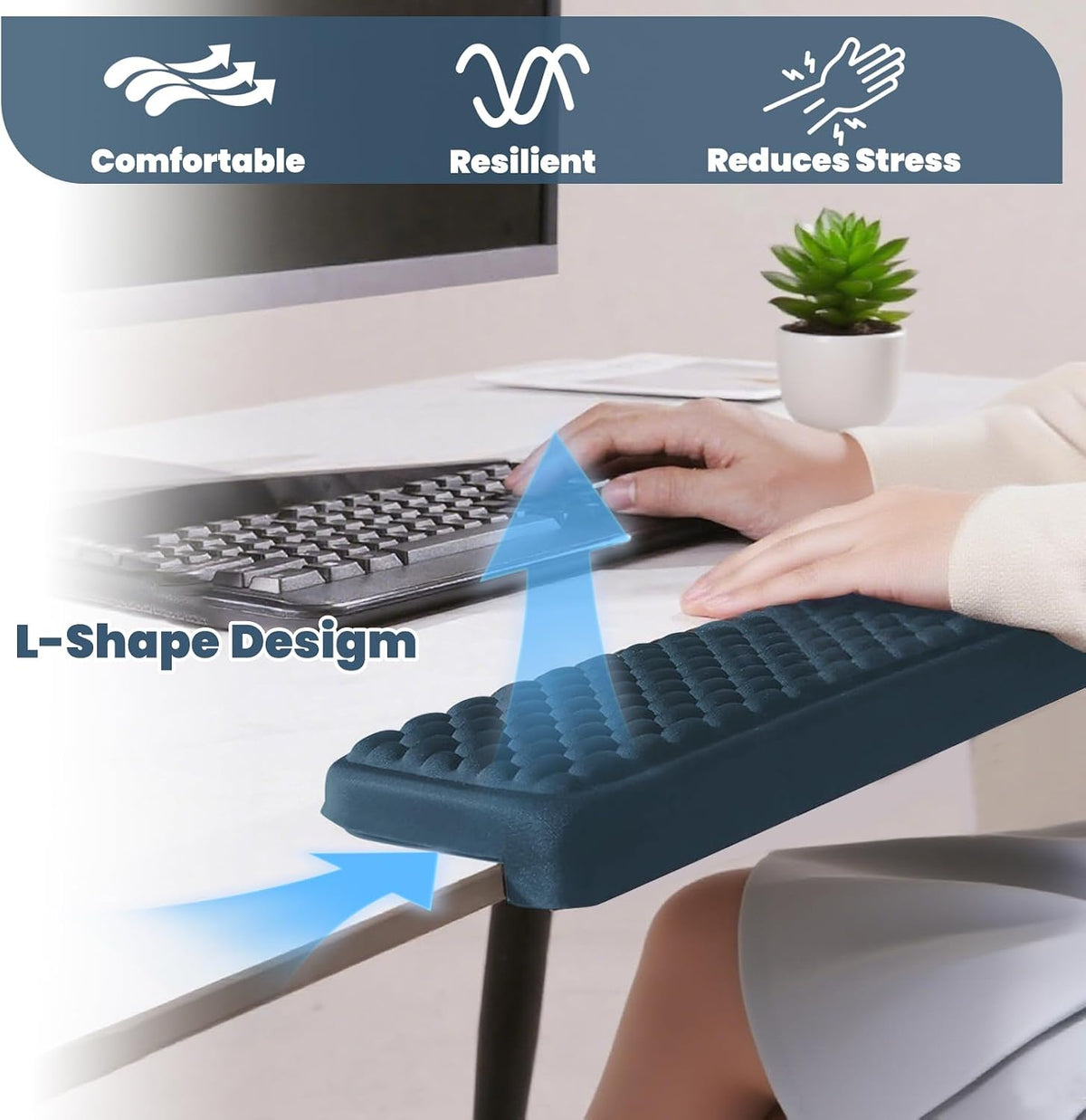 Arm Rest for Desk, L-Shaped Memory Foam Elbow Pads with Non-Slip Base, 2-Piece Ergonomic Desk Edge Cushion & Wrist Rest for Computer Keyboard, Office and Home Use
