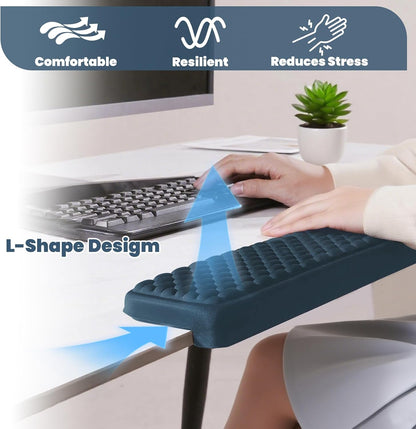 Arm Rest for Desk, L-Shaped Memory Foam Elbow Pads with Non-Slip Base, 2-Piece Ergonomic Desk Edge Cushion & Wrist Rest for Computer Keyboard, Office and Home Use