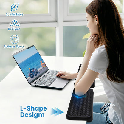 Arm Rest for Desk, L-Shaped Memory Foam Elbow Pads with Non-Slip Base, 2-Piece Ergonomic Desk Edge Cushion & Wrist Rest for Computer Keyboard, Office and Home Use